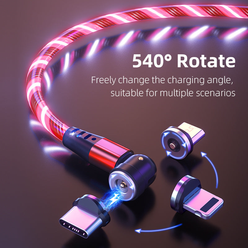 GlowHack™ RGB Magnetic Charging Cable – 540° Fast Snap Rotation (3-in-1 | 2m)