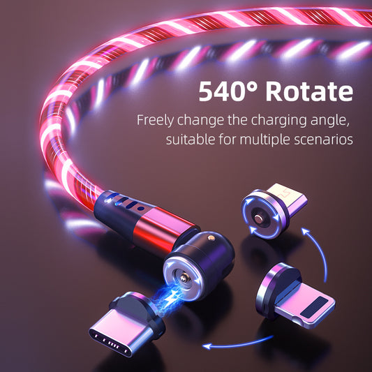 GlowHack™ RGB Magnetic Charging Cable – 540° Fast Snap Rotation (3-in-1 | 2m)