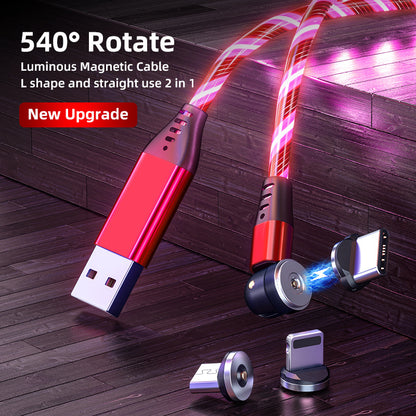 GlowHack™ RGB Magnetic Charging Cable – 540° Fast Snap Rotation (3-in-1 | 2m)